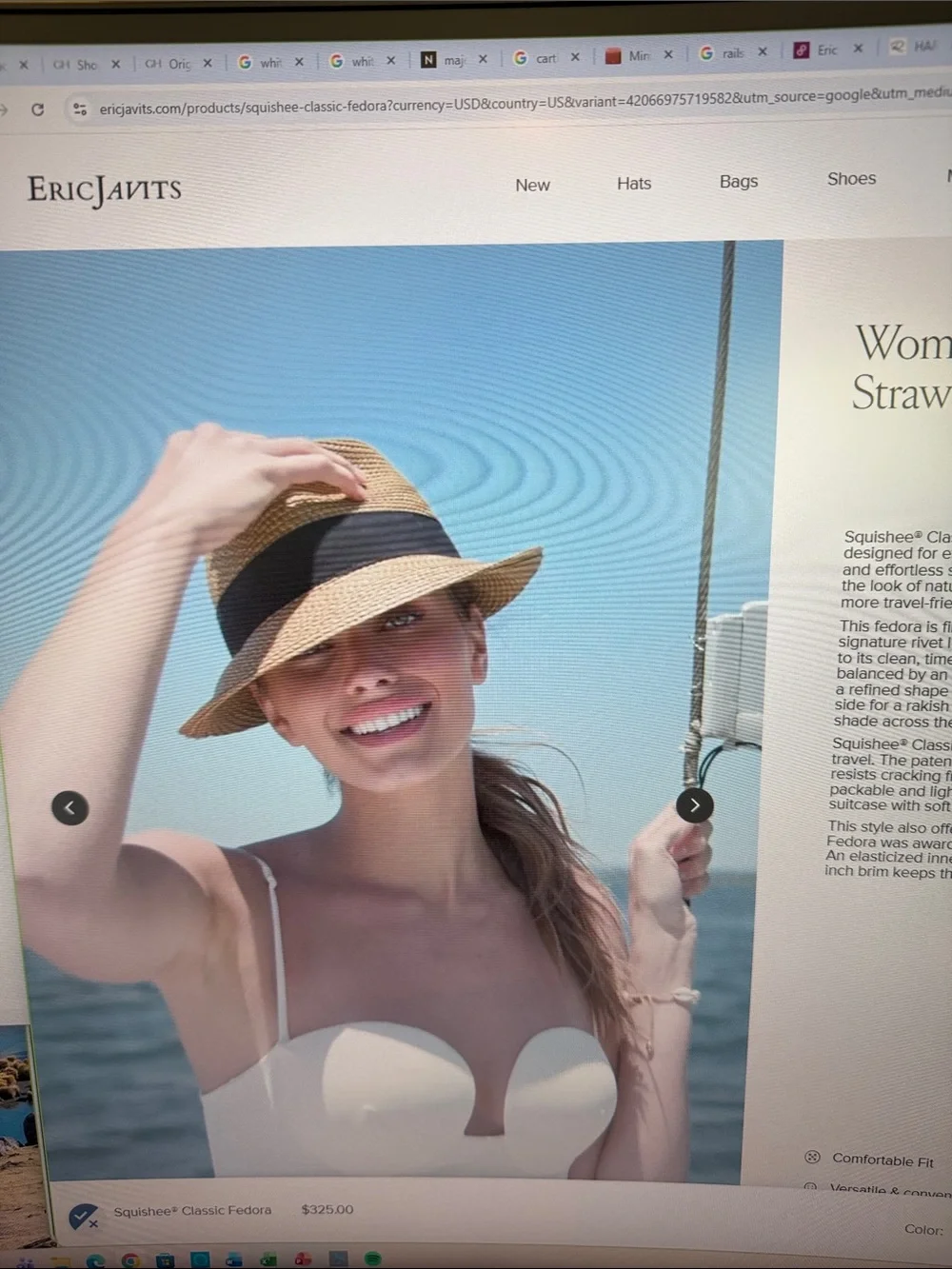 Eric Javits Classic Fedora Wofen Sun Hat with Black Trim - very good condition - Picture 10 of 10